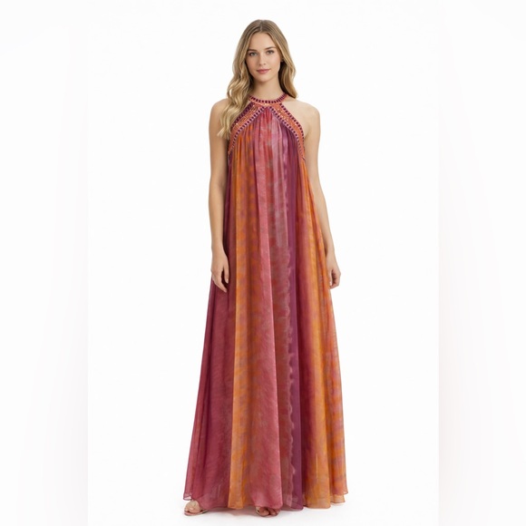 Zara Dresses & Skirts - Zara Ombre Halter Maxi Pink Orange Flowing Chiffon Evening Summer Dress SZ XS